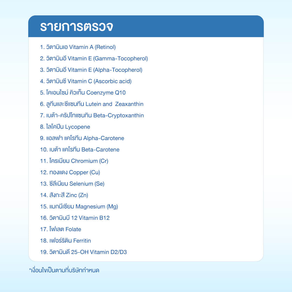 แพ็กเกจตรวจระดับวิตามินและกลุ่มแร่ธาตุที่ร่างกายต้องการ 19 รายการ_1